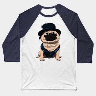 Fancy Top Hat Pug Baseball T-Shirt